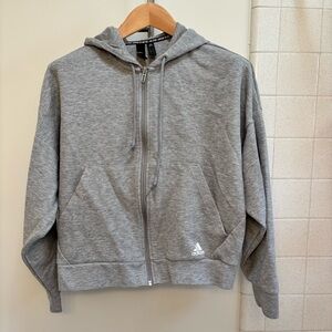 Adidas Heather Gray Full-Zip Hoodie Hoody Large Like New Pockets Cropped Y2K
